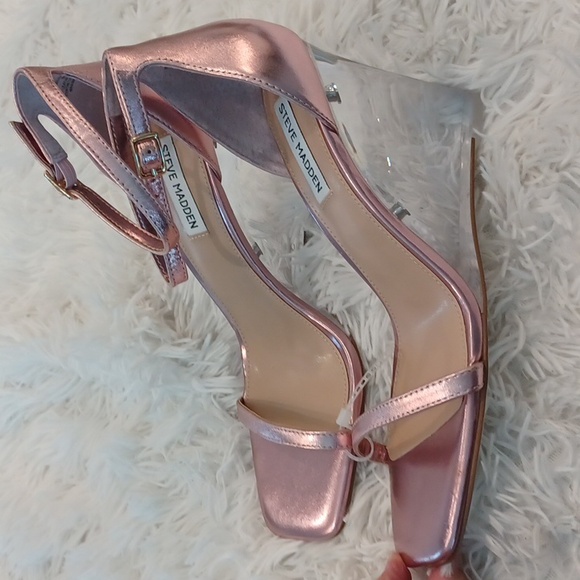 Steve Madden Isobel Pink Metallic Clear Lucite Wedge Sandals Size 8.5  NWOB - Picture 9 of 16